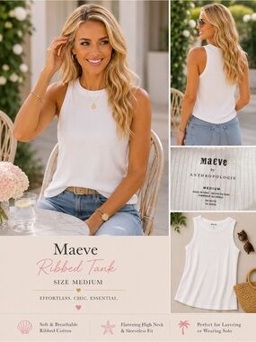 Anthropologie Maeve White Ribbed Tank Top